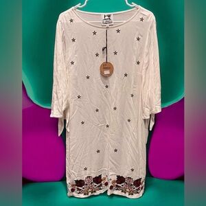 Jaase Ivory Star and Floral Tunic dress LARGE - XL pit to pit 21in length 37in